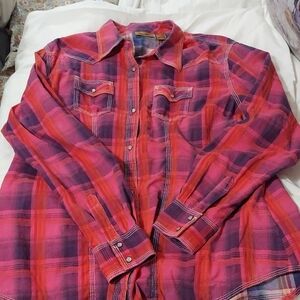 Wrangler Women's  Pink, Orange and Purple Plaid Western Button Down Shirt Sz XL
